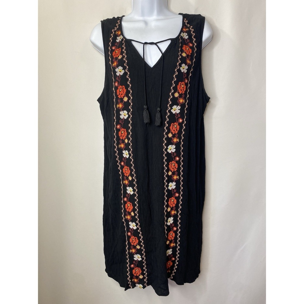 Old Navy Womens Dress Size XL Embroidered Fall Boho Hippie Lined Art To Wear